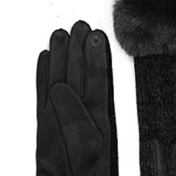 Women's Winter Gloves Faux Fur Chenille Touch Screen Smart Text Black - Picture 5 of 5